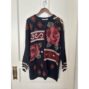 Vintage 90s Y2K Capacity Floral Novelty Sweater Womens Size Large Blue NWT
